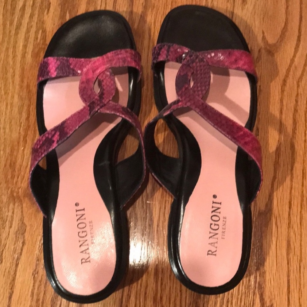 Pink Snakeskin Slip On Italian Sandals Rangoni Firenze Size 9